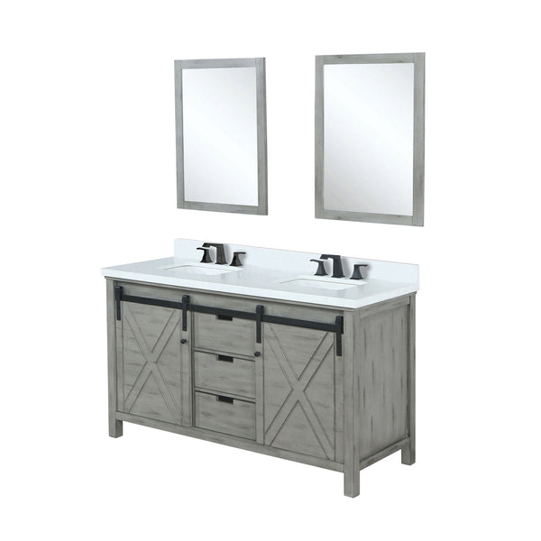 English Elm Ash Grey Double Bath Vanity 60 in. W x 22 in. D with Cultured Marble Top, Matte Black Faucet & Mirrors B2731S01118