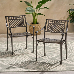 English Elm Christopher Knight Home® - CANTERBURY Cast Chair Bronze Aluminum Outdoor Dining Chair with Lattice Floral Design, Durable 31.5"H 66738.00HMBRZ