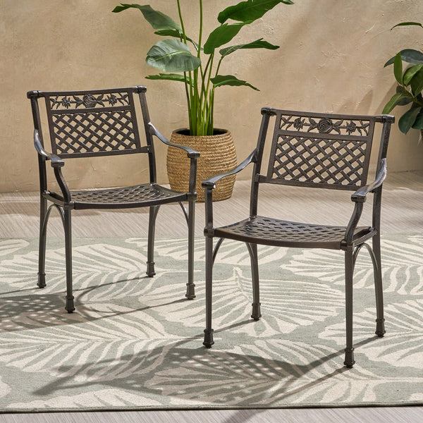 English Elm Christopher Knight Home® - CANTERBURY Cast Chair Bronze Aluminum Outdoor Dining Chair with Lattice Floral Design, Durable 31.5"H 66738.00HMBRZ
