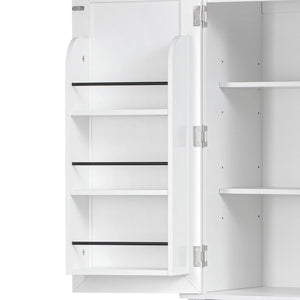 English Elm K&K 71" Tall Farmhouse Pantry Cabinet with Groove Edges, 3 Pull-Out Organizers, 6 Door Shelves White N707P256507W