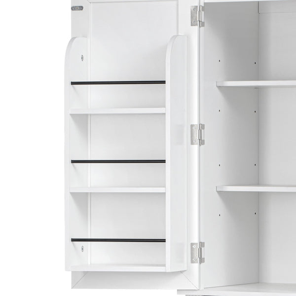 English Elm K&K 71" Tall Farmhouse Pantry Cabinet with Groove Edges, 3 Pull-Out Organizers, 6 Door Shelves White N707P256507W