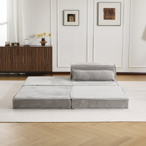 English Elm Compression Modular Floor Sofa Bed – Versatile Diy Seating, Plush Fleece, Pillow & Ottoman Included! W3723S00044