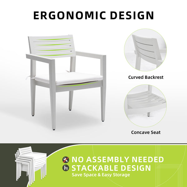 English Elm 6PC Patio Dining Set with Sunbrella Cushions, Aluminum Wood-Style Frame, Bench & 4 Chairs, Rust-Free Elegance W1886S00005