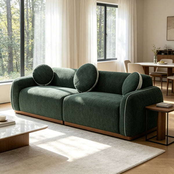 English Elm 90.94'' Three Seat Contemporary Curved Sofa with Round Accent Pillows for Modern Living Green W2085S00094