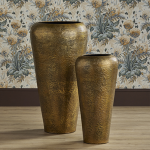 Aladdin Antique Gold Vase Set of 2 - Oversized Textured Cast Aluminum Decor for Elegant Spaces