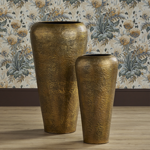 Aladdin Antique Gold Vase Set of 2 - Oversized Textured Cast Aluminum Decor for Elegant Spaces