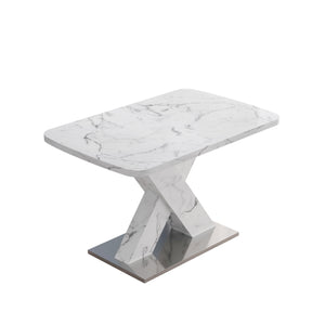 English Elm Modern Extendable Rectangle Dining Table With Elegant White Marble Top & Sturdy Metal Base Design W757P242761
