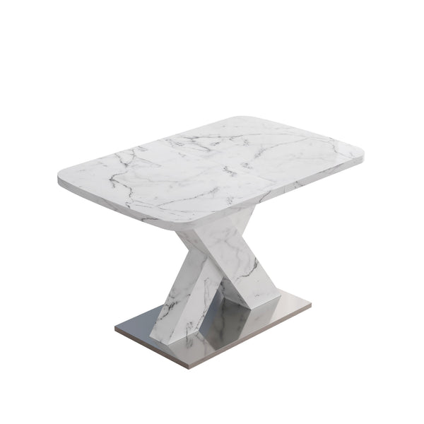 English Elm Modern Extendable Rectangle Dining Table With Elegant White Marble Top & Sturdy Metal Base Design W757P242761