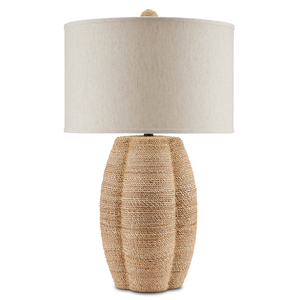 Karnak Table Lamp: Artisan-Crafted Quatrefoil Design in Terracotta & Abaca Rope, Natural Linen Shade