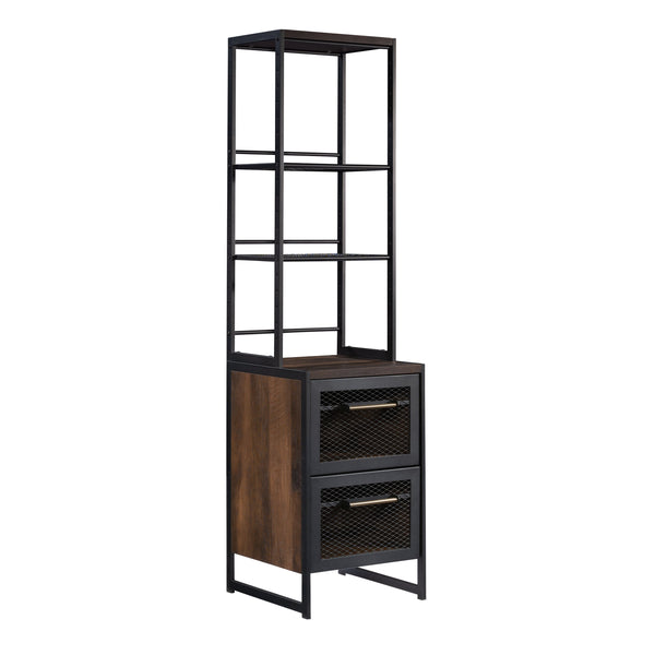 English Elm Narrow Bookcase - Modern Industrial Design In Warm Brown Finish With Adjustable Shelves & File Storage B356P367874