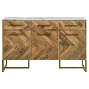 English Elm Paloma Herringbone Mango Wood Sideboard with Marble Top and Gold Legs B062P447721
