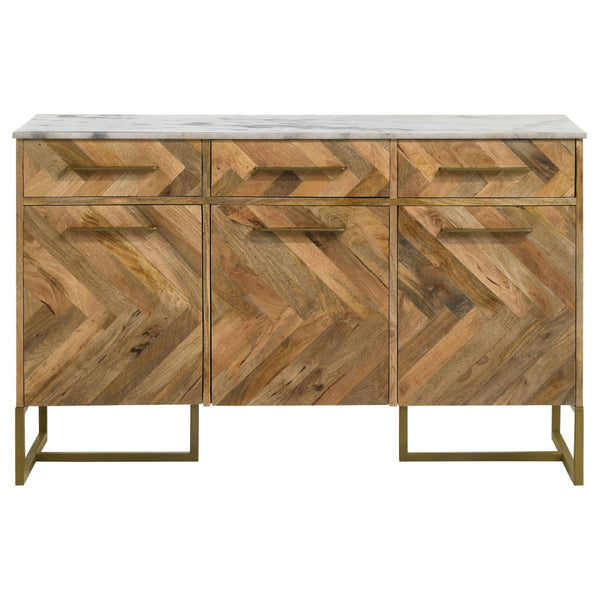 English Elm Paloma Herringbone Mango Wood Sideboard with Marble Top and Gold Legs B062P447721