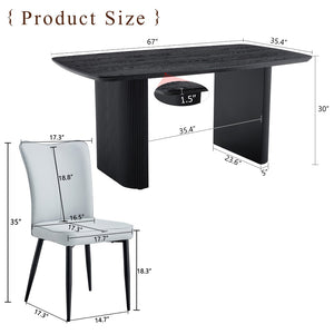 English Elm Table And Chair Set - Modern Black Wood Grain Dining Table With 4 Light Gray Pu Chairs, Stylish & Durable W1151S04183-GIGA