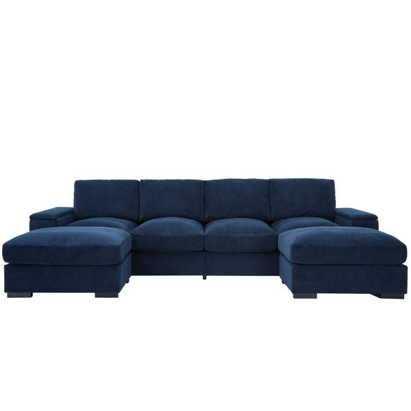 English Elm 122"l Corduroy Sectional with Dual Ottomans Modular U-shape Sofa for Modern Living Dark Blue W1669S00046