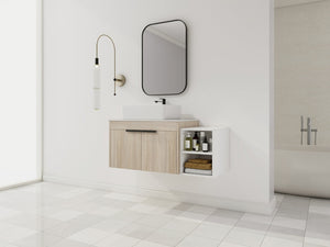 English Elm 42" Modern Wall-Mounted Bathroom Vanity With Ceramic Art Sink & Dual Storage Shelves For Style W999S00290