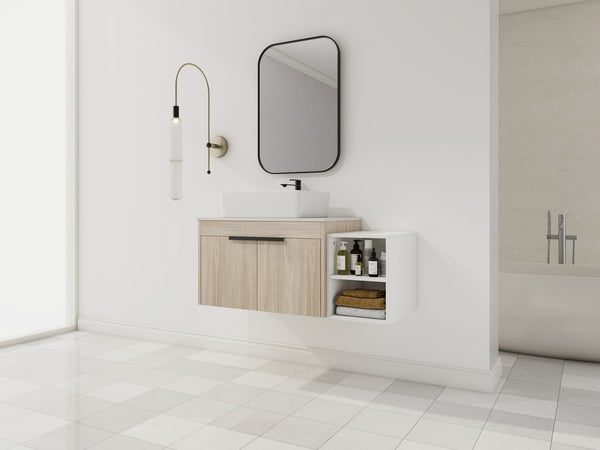 English Elm 42" Modern Wall-Mounted Bathroom Vanity With Ceramic Art Sink & Dual Storage Shelves For Style W999S00290