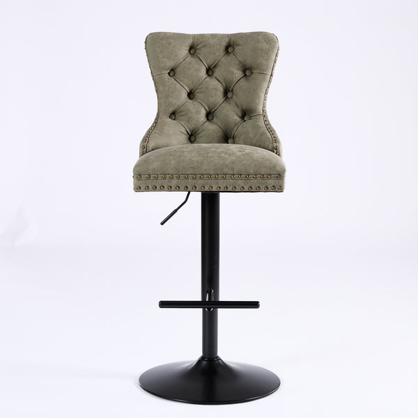 English Elm A&A Furniture Aged Olive Green Swivel Barstools, Adjustable 26"-33" Height, Set Of 2 For Home Bars W1143P195202