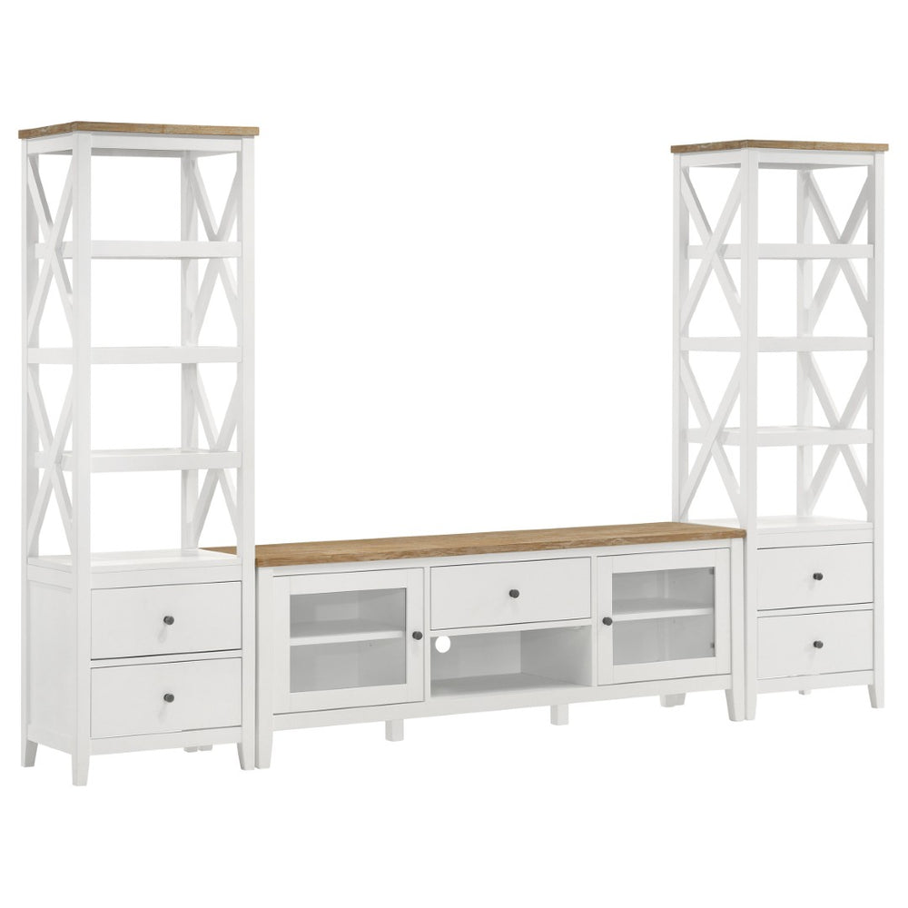 English Elm Evanston Coastal Farmhouse 3 Piece Entertainment Center with Ash Veneer and X Trellis Towers B062S01795
