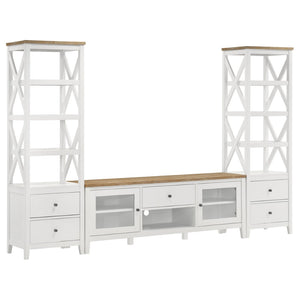 English Elm Evanston Coastal Farmhouse 3 Piece Entertainment Center with Ash Veneer and X Trellis Towers B062S01795