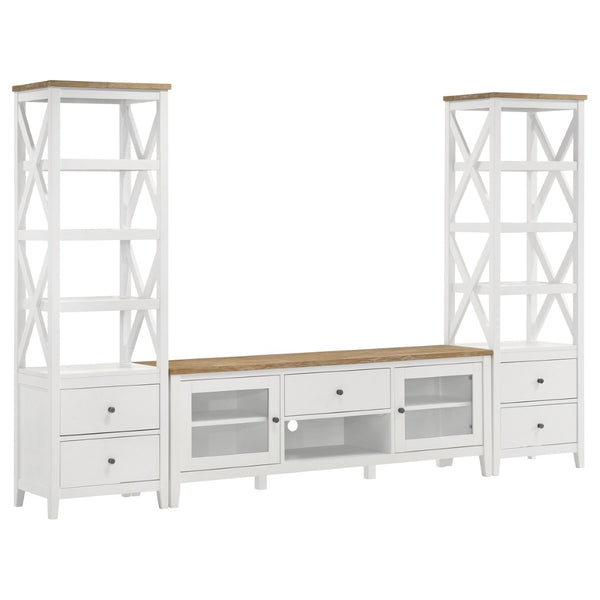English Elm Evanston Coastal Farmhouse 3 Piece Entertainment Center with Ash Veneer and X Trellis Towers B062S01795