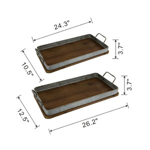 English Elm S/2 Rustic Fir Wood Serving Trays with Iron Accents for Farmhouse Tablescapes W2078P495641