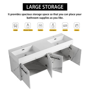 English Elm 60 Inch Wall-Mounted Bathroom Vanity With Double Resin Sinks, Modern Design, Storage & Style W999S00254