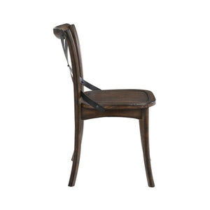 English Elm Set Of 2 Mid-Century Modern Metal Back Side Chairs In Dark Oak With Stylish X-Design Accents B016P314477-GIGA