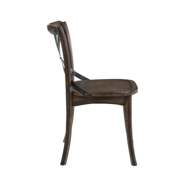 English Elm Set Of 2 Mid-Century Modern Metal Back Side Chairs In Dark Oak With Stylish X-Design Accents B016P314477-GIGA