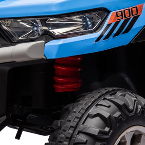English Elm 24v Kids Ride on Dump Truck Two Seat Electric Utv with Tilting Bed and Remote Control Blue W1578P188521