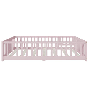 English Elm Full Size Rubberwood Floor Bed with Safety Guardrails and Latching Door for Toddlers Pink W504P429304