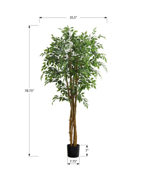 English Elm Artificial Monstera Tree 83" Tall Realistic Floor Plant with 78 Lush Leaves in Black Pot, No Maintenance Green 54 L x 10 W x 10 H B2710P287104