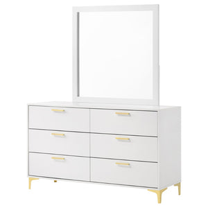 English Elm James White Glam Dresser with Mirror Gold Hardware Six Drawers Bedroom Vanity Set B062S01742
