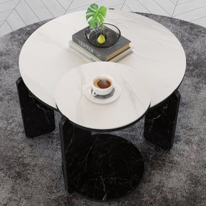 English Elm Set of 2 Round Sintered Stone Nesting Tables Sleek Modern Accent for Living Rooms W2899P405896