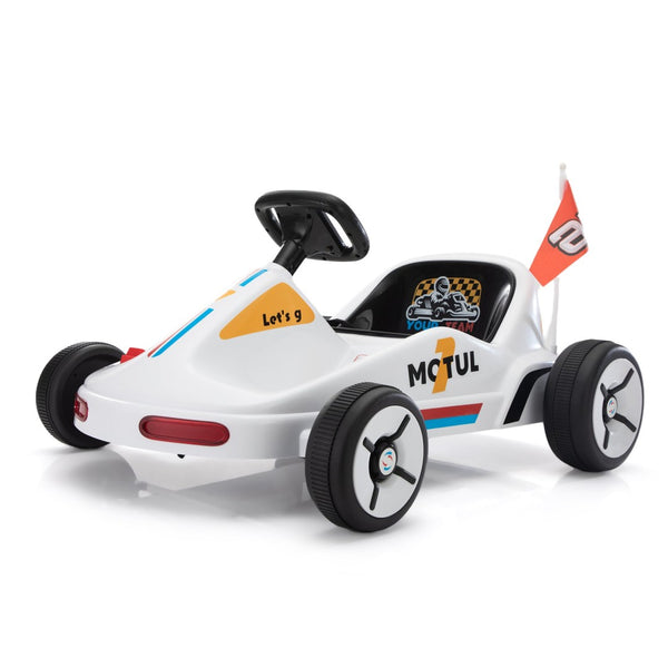 English Elm 12v Kids Electric Go Kart with Parental Remote Dual Motors Led Bluetooth Pedal White W2181P201026