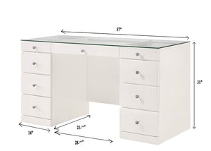 English Elm 1pc Glam Makeup Vanity Table with Glass Top and 9 Drawers Knobs – Sleek Wooden Bedroom Furniture White 59.96 L x 25.87 W x 2 H B2741S00134