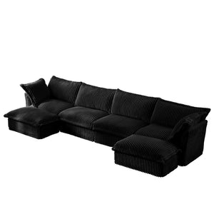 English Elm Slipcovered U-Shape Sectional Sofa Couch - Deep Comfy Seats, French Edges, 4-Seater In Soft Black Corduroy W3041S00101-GIGA