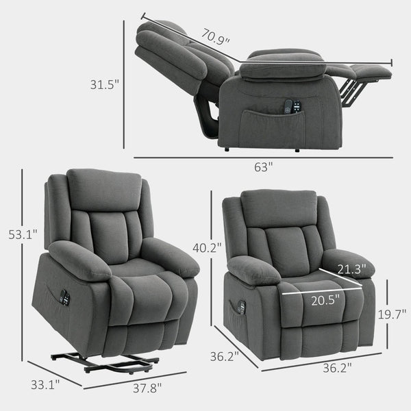 English Elm Electric Power Lift Recliner with Massage Heat Velvet Upholstery and Usb Charging T3971P412308