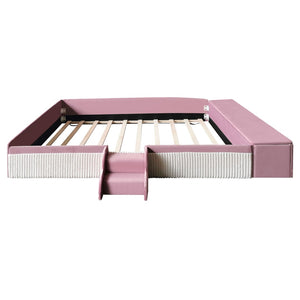 English Elm Full Size Kids Velvet Platform Daybed with Storage Ottoman Staircase Padded Rails Pink+White SF000202AAH