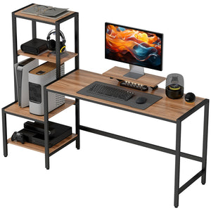English Elm Homcom Industrial Writing Desk with Four Tier Shelving and Built in Monitor Riser W2225P485636