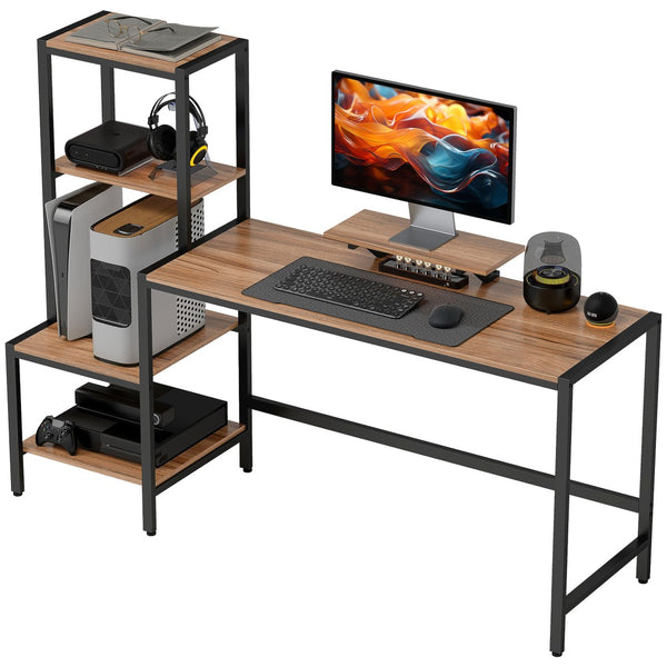 English Elm Homcom Industrial Writing Desk with Four Tier Shelving and Built in Monitor Riser W2225P485636