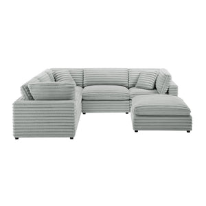 English Elm Jenny 6-Piece Modular Sectional in Plush Gray Cord-Like Polyester — Hardwood Frame, Down-Blend Comfort B050S00022