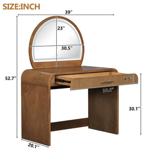 English Elm 39" Makeup Vanity Table with Touchscreen LED Mirror, Sleek Dressing Table with Drawer and Glass Top - Durable Rubberwood, Fast Assembly Espresso N704P196658P