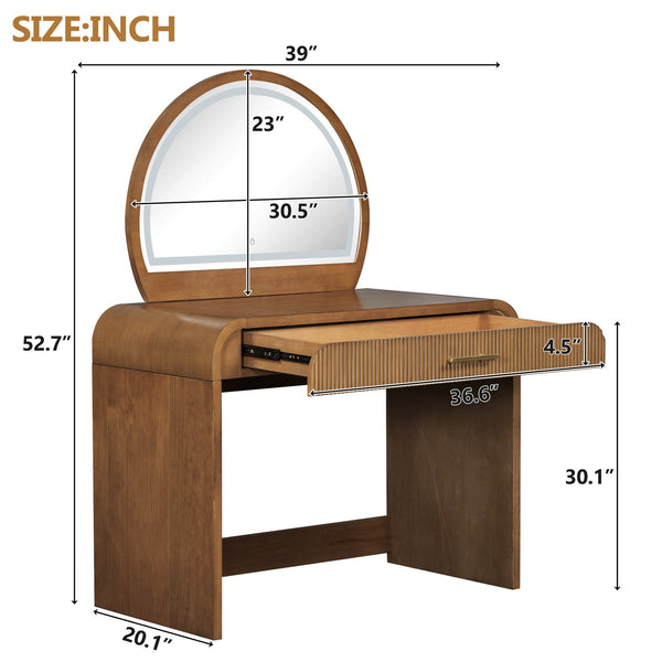 English Elm 39" Makeup Vanity Table with Touchscreen LED Mirror, Sleek Dressing Table with Drawer and Glass Top - Durable Rubberwood, Fast Assembly Espresso N704P196658P
