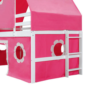 English Elm Twin Castle Loft Bed with Slide Tent Tower and Play Space for Kids Rooms Pink N708P249511H