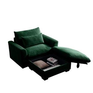 English Elm Green Corduroy Modular Sofa With Storage Ottoman - Deep Seat Comfort For Modern Living Spaces W714S00666