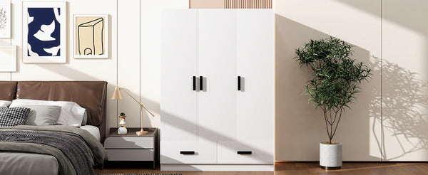 English Elm 3 Door Wardrobe Closet with Drawers, Shelves & Aluminum Rod — Durable MDF Pine, 47.2"L x 20"W x 67.7"H white GX001837AAK