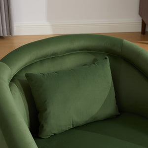English Elm Swivel Barrel Chair Pumpkin Sculptural Velvet Upholstered with Walnut Wood Round Base Green W3244P427740