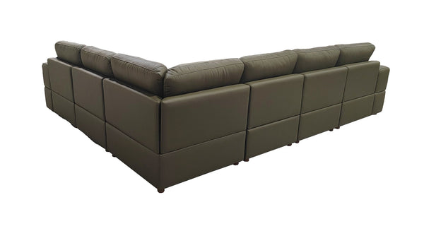 English Elm Large Square Arm Leather Match Modular Sectional for Spacious Living Rooms Olive Green B2748S00140