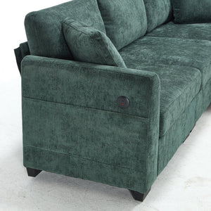 English Elm Modern Chenille L-shaped Sectional with Usb Charging Ottoman Storage Living Room Couch Green W2120S00017