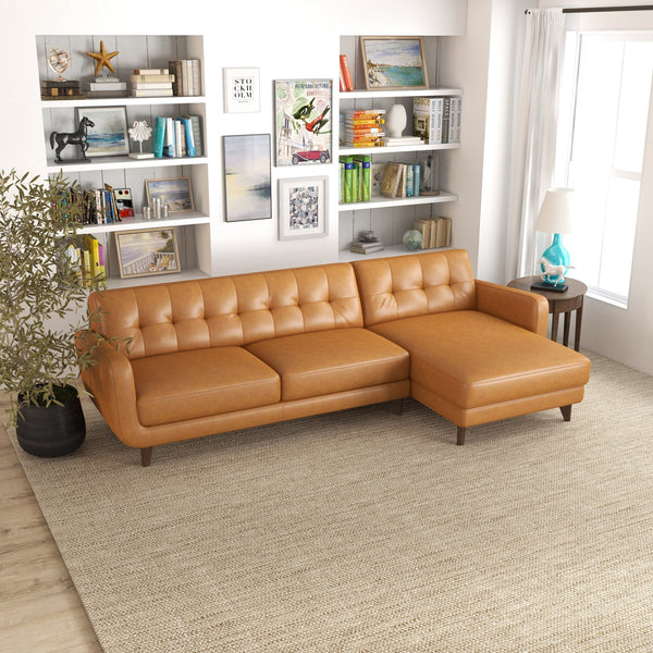 English Elm Ashcroft Furniture - Allison Right-Facing Tan Leather Sectional Sofa - Mid-Century Modern Comfort For Stylish Living Rooms B183S00120
